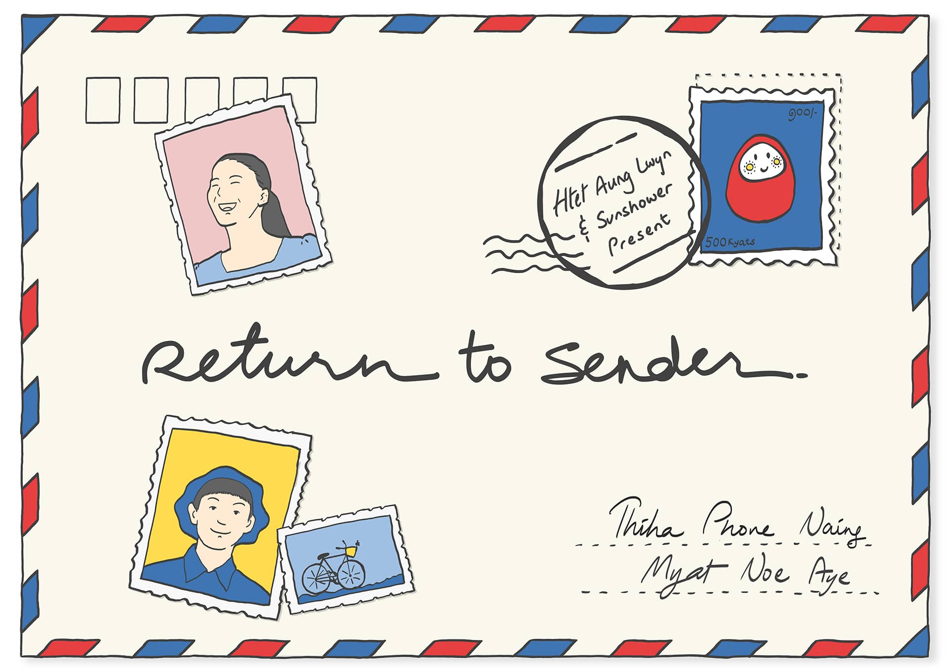Return to Sender Poster, mailing envelope with stamps and the text 'Return to Sender' written on it