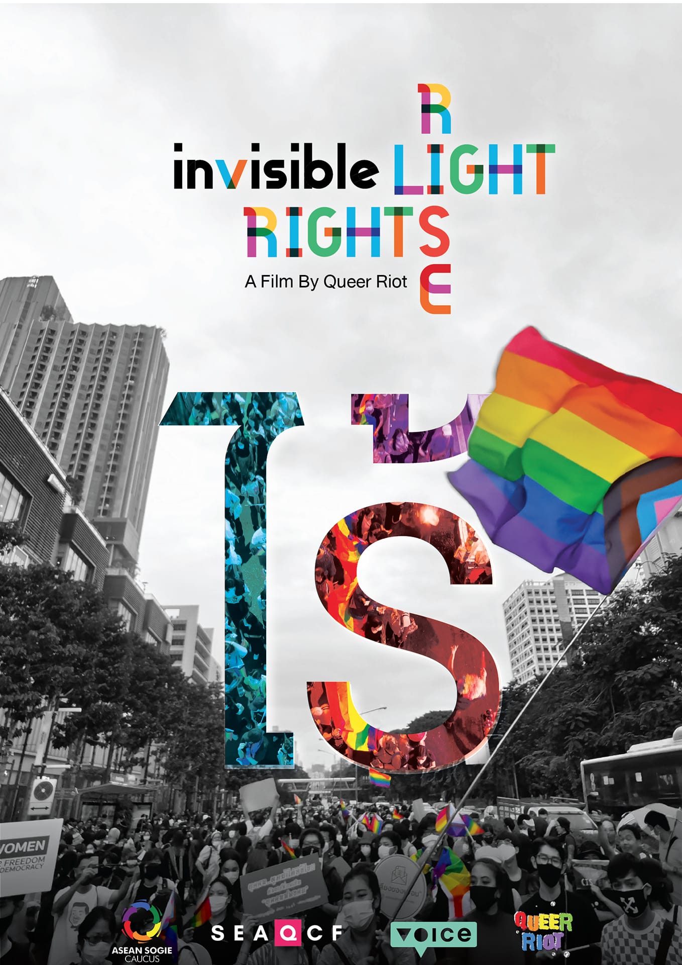 Invisible /light/rise/lights Poster, photo of LGBTIQ people joining a pro-democracy rally in thailand