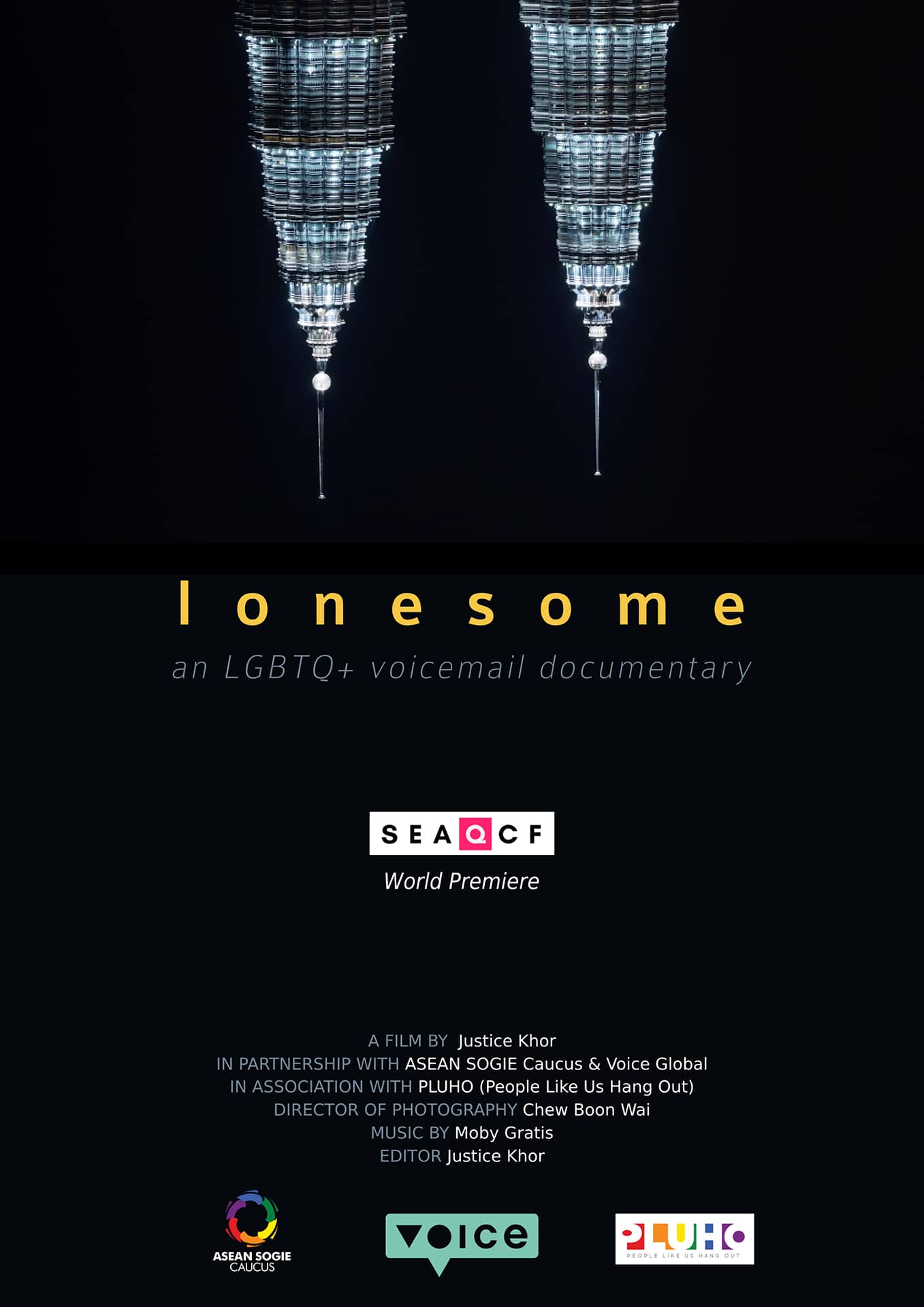 Lonesome Poster, upside-down photo of the tips of Petronas Towers 